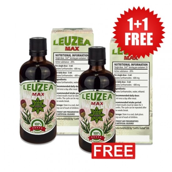 Cvetita Herbal 1+1 FREE Leuzea MAX 100 мл, 33 Дози + Tribulus 300 мг / 40 капсули на супер цена